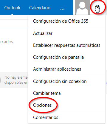 ayuda webmail outlook options