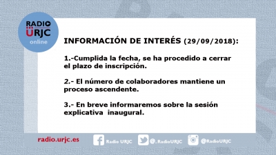 FINALIZADO EL PLAZO DE INSCRIPCIÓN Y OTRAS NOTICIAS
